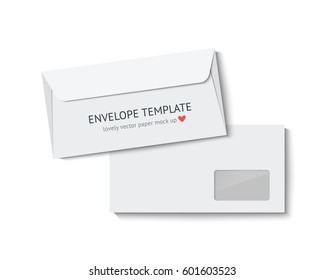 Envelope mock up. Realistic vector illustration template for designer portfolio presentation. White paper envelopes isolated on white background