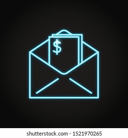 Envelope with money banknotes icon in neon line style. Financial or business symbol. Vector illustration.