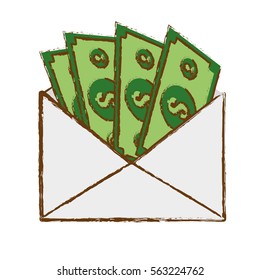 envelope with money bill icon over white background. vector illustration