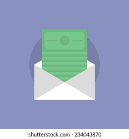 Envelope with money bills, e-mail dollars transfer, finance postal delivery service. Flat icon modern design style vector illustration concept.