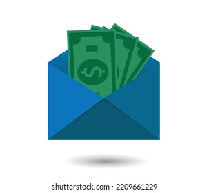 envelope money icon. Dollar donation symbol, letter on white background. Money sign for mobile concept or web design. Vector graphics.
