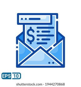 Envelope with money icon in filled line style isolated on white background. Vector illustration of business message. EPS 10