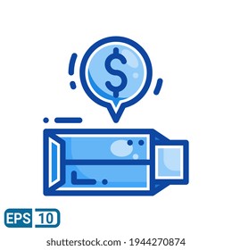 Envelope with money icon in filled line style isolated on white background. Vector illustration of business message. EPS 10