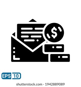 Envelope with money icon in solid style isolated on white background. Vector illustration of business message. EPS 10