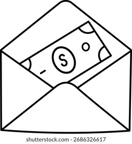 Envelope with Money Icon Vector – Cash Payment and Salary Concept Outline Design