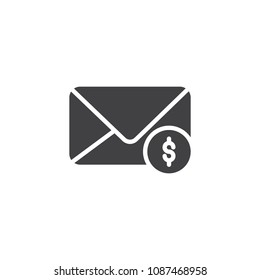 Envelope with money notification vector icon. filled flat sign for mobile concept and web design. Money Mail simple solid icon. Symbol, logo illustration. Pixel perfect vector graphics