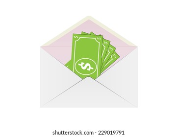 envelope and money on white background, vector