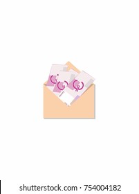 Envelope with money on a white background
