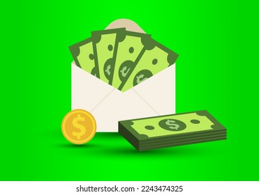Sobre con dinero. Sobre abierto con dólares.