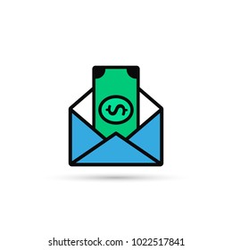 Envelope With Money Vector Color Icon. Flat Style Design.