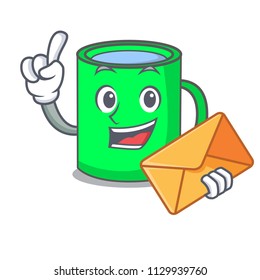 With envelope mug character cartoon style