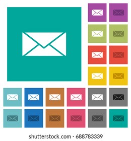 Envelope multi colored flat icons on plain square backgrounds. Included white and darker icon variations for hover or active effects.