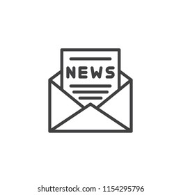 Envelope with News paper outline icon. linear style sign for mobile concept and web design. Newsletter simple line vector icon. Symbol, logo illustration. Pixel perfect vector graphics