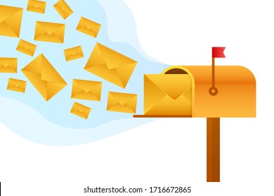 Envelope with a newsletter concept. Open message with the document. Subscribe to newsletter concept. Vector stock illustration.