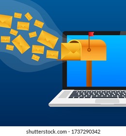 Envelope with a newsletter concept. Open message with the document. Subscribe to newsletter concept. Vector stock illustration.