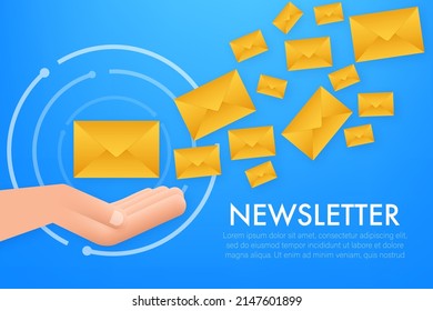 Envelope with a newsletter concept. Open message with the document. Subscribe to newsletter concept. Vector stock illustration.