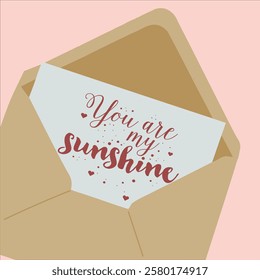 Envelope with a note. Greeting card for Valentine's Day. Vector illustration.