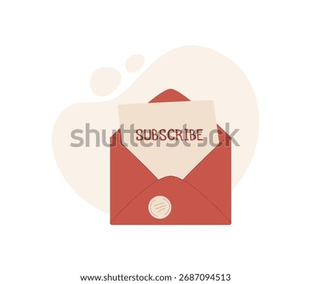 Envelope with a note and seal, conveying a heartfelt message. Cartoon graphic style representation of mail and correspondence. Concept of love, communication, creativity, ideal for holiday invitations