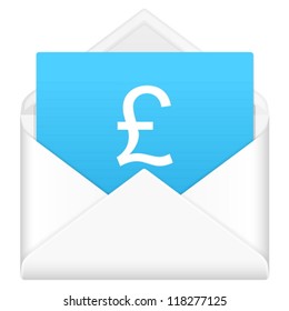 Envelope, notebook sheet, and symbol on a white background.