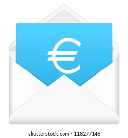 Envelope, notebook sheet, and symbol on a white background.