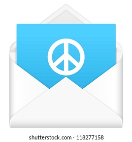 Envelope, notebook sheet, and symbol on a white background.