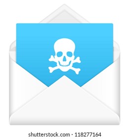 Envelope, notebook sheet, and symbol on a white background.