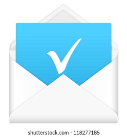 Envelope, notebook sheet, and symbol on a white background.