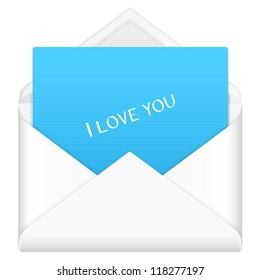 Envelope, notebook sheet, and symbol on a white background.