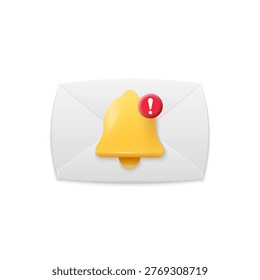 Envelope with notification bell and alert badge icon for new message, email alerts and mobile push notifications