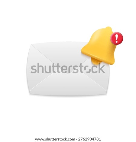 Envelope with notification bell and alert badge icon isolated on white background. New message, email alert and mobile notification