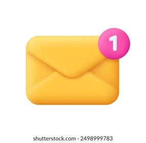 Envelope with notification. Business, communication, newsletter, incoming mail and online email concept. 3d vector icon. Cartoon minimal style.