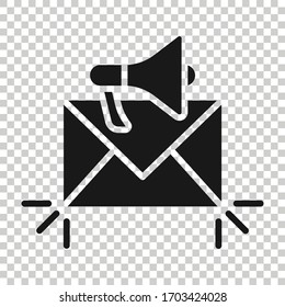 Envelope notification icon in flat style. Email with speaker vector illustration on white isolated background. Receive mail message business concept.