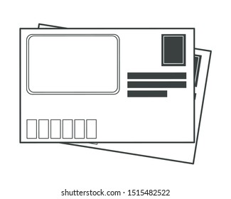 Envelope, office document or message, printed paper isolated object vector. Blank mockups, printing studio or typography, mail and post, letter wrapping. Stationery item print out, empty space
