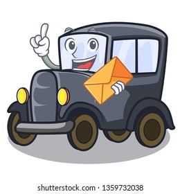 With envelope old car isolated in the cartoon