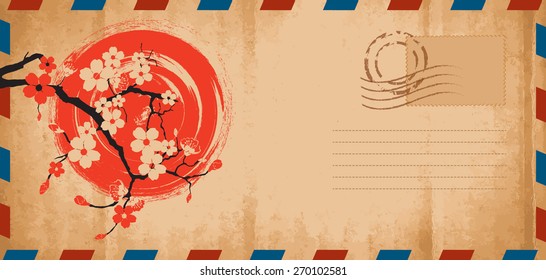 Envelope of the old paper with sakura flowers