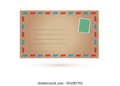 envelope old style with stamp on white background