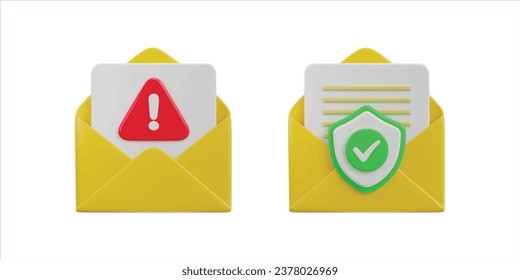 envelope on email verified and spam icon 3d render 