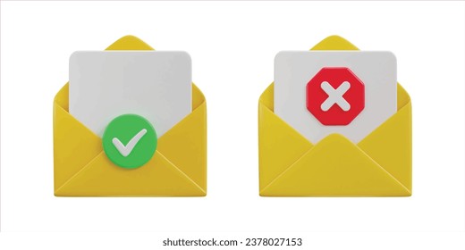 envelope on email verified and spam icon 3d render 