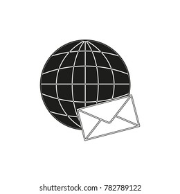 Envelope on the globe black icon