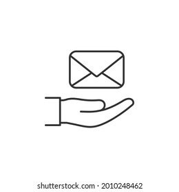 Envelope on hand. E-mail icon line style isolated on white background. Vector illustration