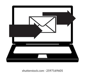 Envelope on the laptop screen. Email logo. Symbol of correspondence. Email marketing, online advertising concepts. Receive or send a message. EPS 10. Vector illustrations