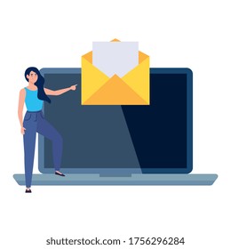 Envelope on laptop and woman avatar design, Message email mail and letter theme Vector illustration