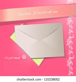 Envelope on a pretty pink texture. Vector illustration.