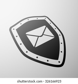 Envelope on the shield. Stock vector illustration.