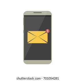 Envelope on smart phone screen icon. Template design of new email notification. Mobile messenger concept for web sites, web banners or mobile app. Vector illustration