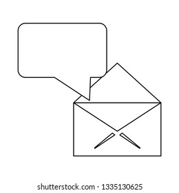envelope open with blank bubble in black and white