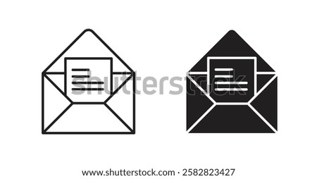 Envelope open filled and outlined icons vectors on white background