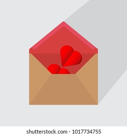 The envelope is open with heart. Vector illustration.