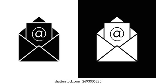 Icono de sobre abierto. El Vector de silueta negro