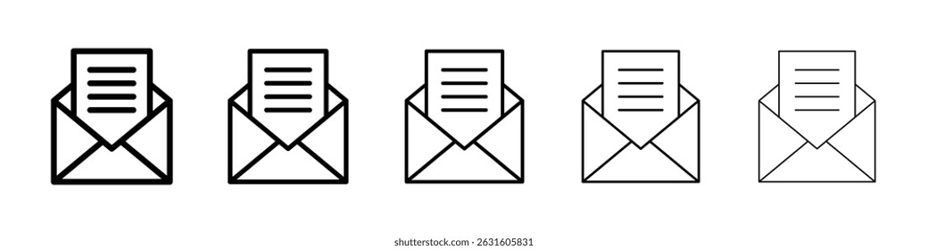 Envelope open icon in black. Vector illustration for graphic design